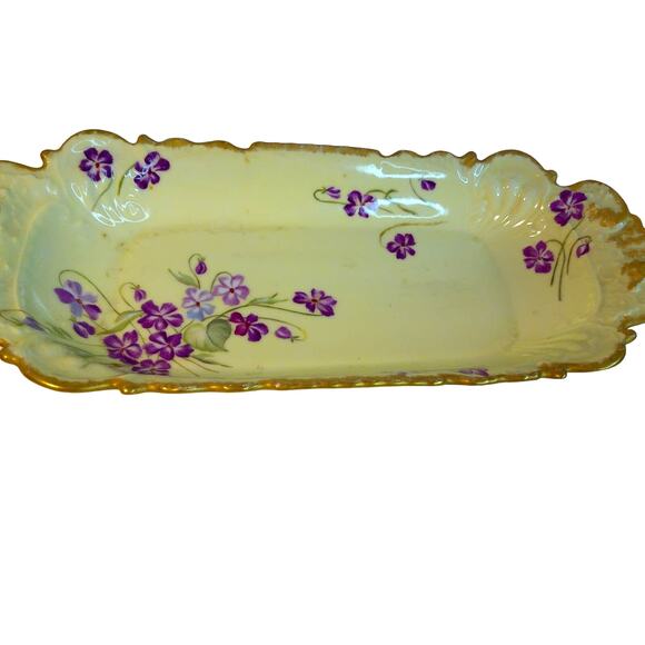Limoges Other - Antique T&V Limoges France Hand Painted Floral Tray Violets Scalloped Gold Rim